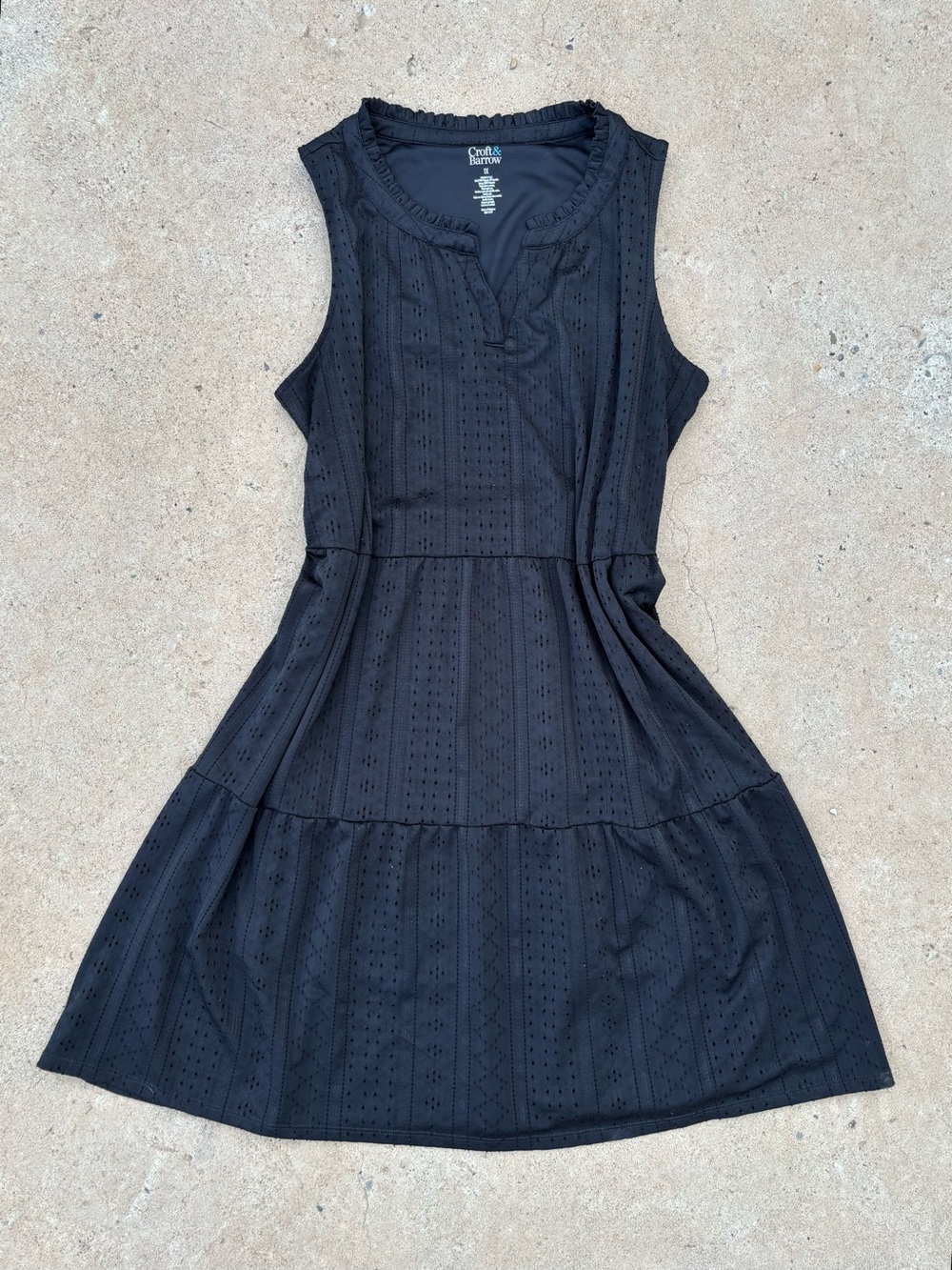 Croft & Barrow Black Eyelet Tiered Midi Sleeveless Dress 1X